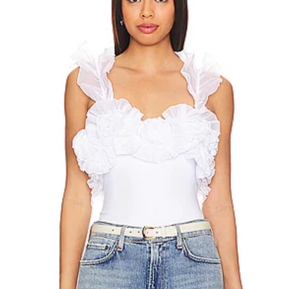 Free people Until Next Time Bodysuit white ruffle bodice snap thong XL - Picture 1 of 11